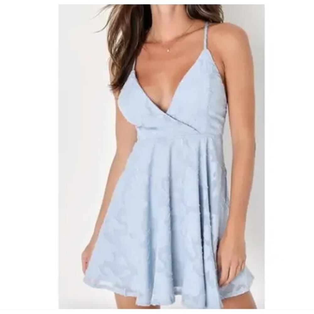 Lulus Floral Special Occasion Formal Skater Mini Dress Blue Sz XL NWT